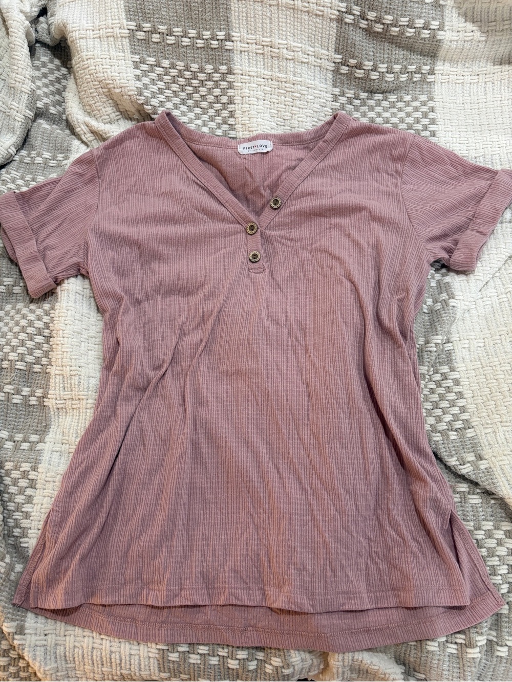 a new day Mauve Ribbed Henley Short Sleeve Tee